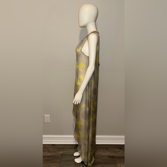 Alexis grey yellow silk medallion print one shoulder hi low maxi coverup dress - Picture 3 of 9
